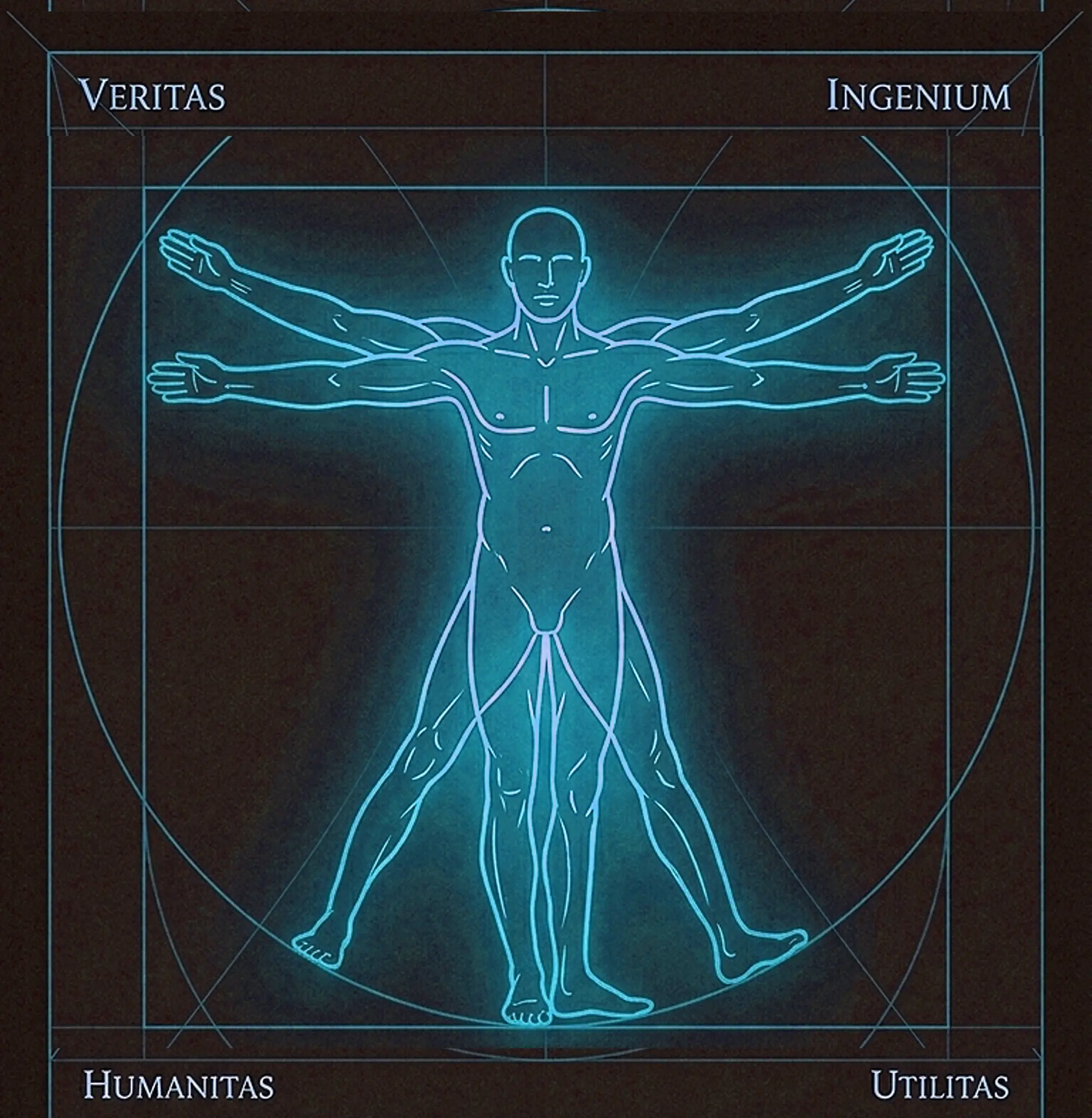 The Uomo Illuminato double-axis map connecting Veritas, Ingenium, Humanitas and Utilitas